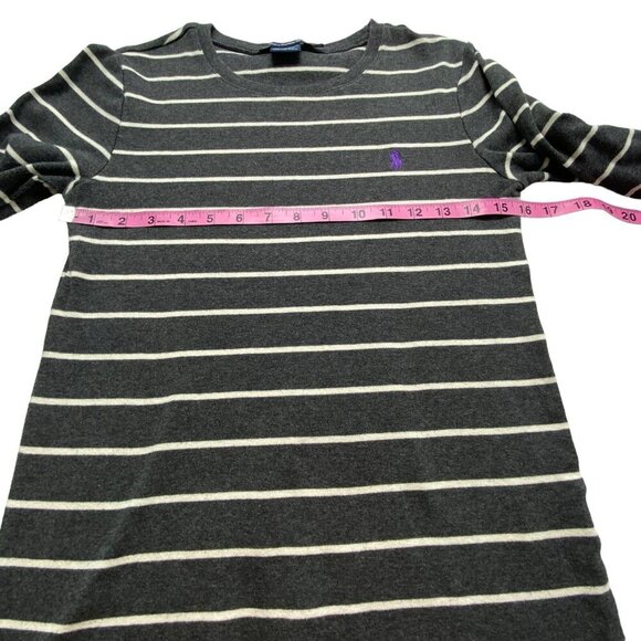 RALPH LAUREN Women Tee Size L Gray Long Sleeve Sport Striped Purple Horse 79-13 - Picture 4 of 11